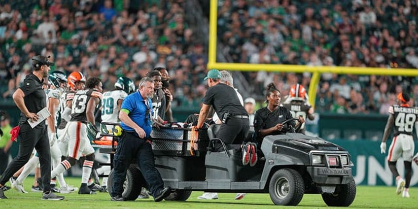 eagles tyrie cleveland moro ojomo carted off the field with neck injuries in preseason game