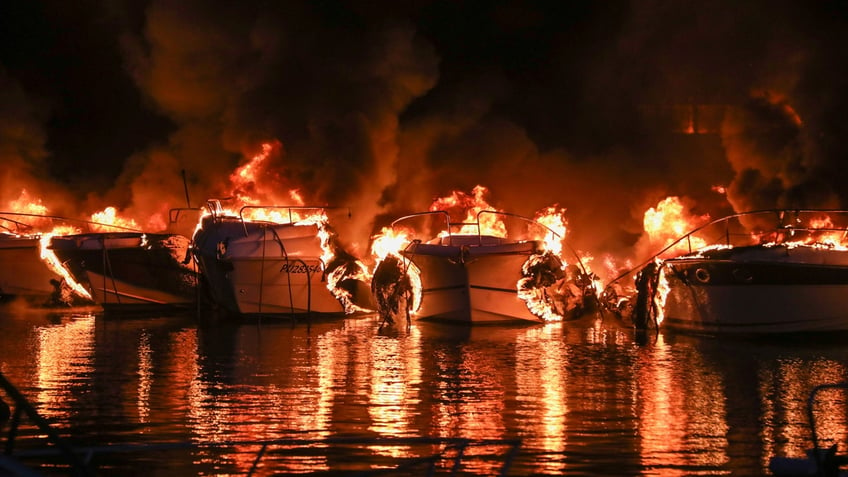 Boats are on fire in Medulin, Croatia