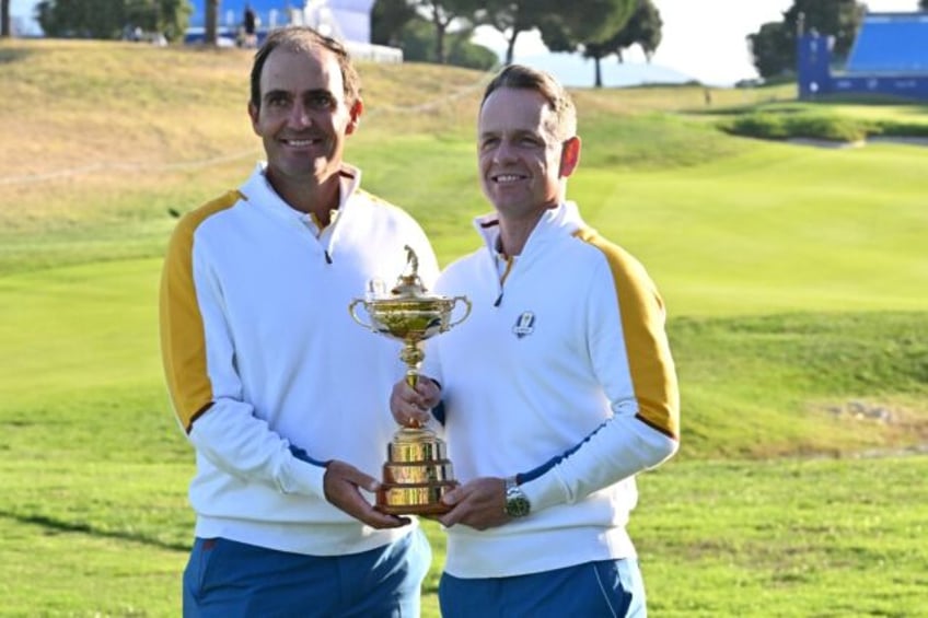 Ryder Cup reunion: Europe captain Luke Donald (R) and vice-captain Edoardo Molinari (L) will hope for a repeat of the team's 2023 win over the United States in Rome at next year's edition in New York