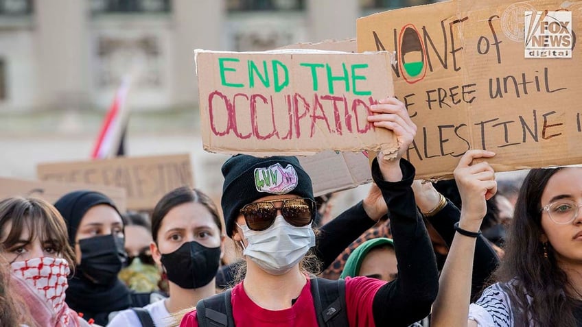 Pro-Palestinian demonstrators attend a protest at Columbia University