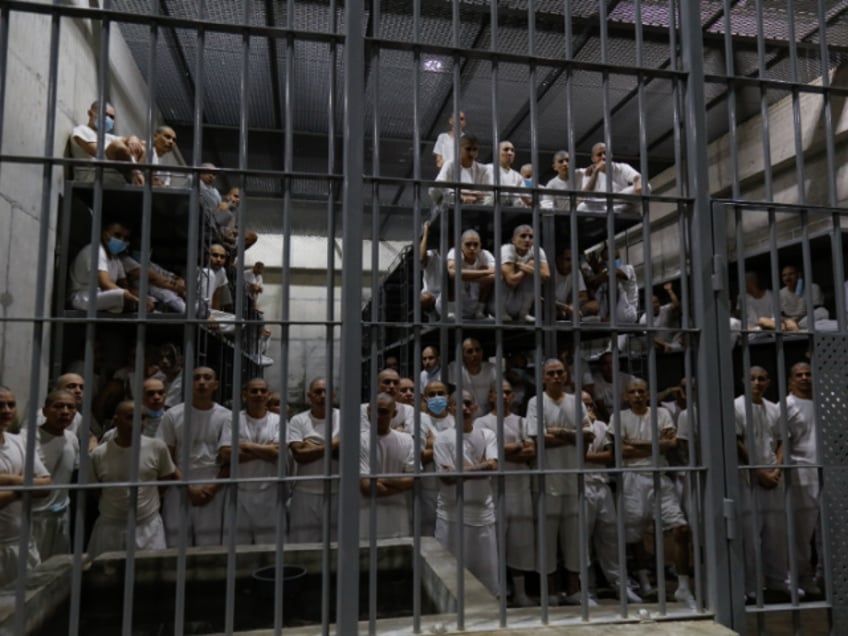 SAN VICENTE, EL SALVADOR - FEBRUARY 6: Inmates are seen in cells at CECOT in Tecoluca on February 6, 2024 in San Vicente, El Salvador. On February of 2023 El Salvador inaugurated Latin America's largest prison as part of President Nayib Bukele's plan to fight gangs. Since then, the UN and NGOs have raised concern about the treatment of inmates, minors being held and suspects incarcerated as gang members without sufficient proof. Meanwhile, Bukele claims El Salvador's murder rate has fallen from the world's highest to the lowest in the Western Hemisphere. (Photo by Alex Peña/Getty Images)