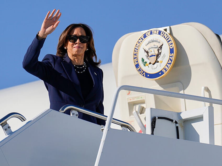 Democratic presidential nominee Vice President Kamala Harris boards Air Force Two in Las V