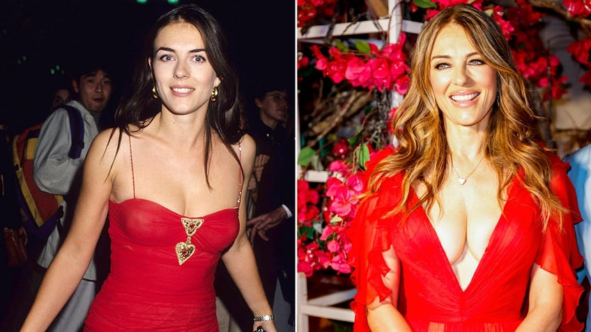 Elizabeth Hurley in 1993 side by side Elizabeth Hurley in 2023