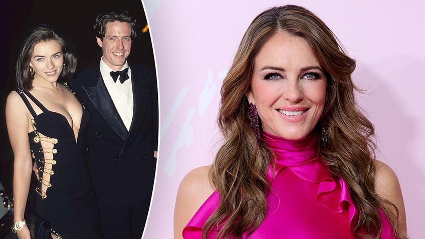 elizabeth hurley recalls early days with hugh grant and alarming safety pin dress