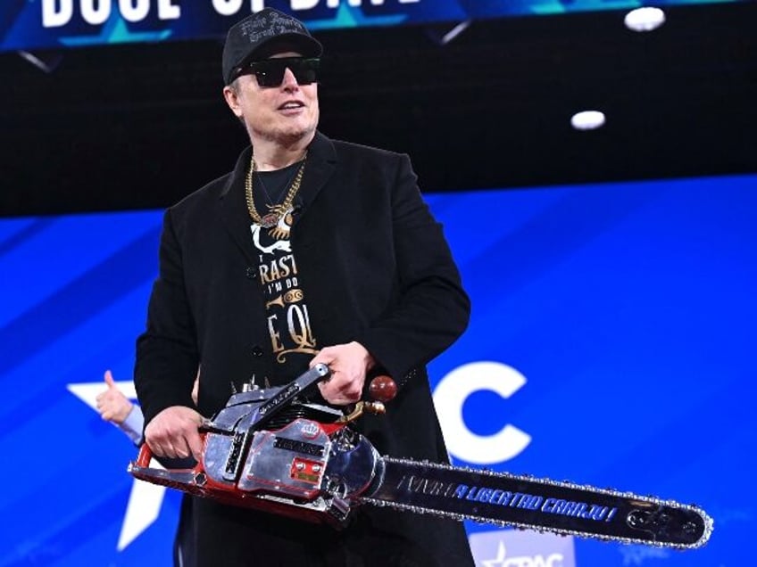 Elon Musk wielding his chainsaw