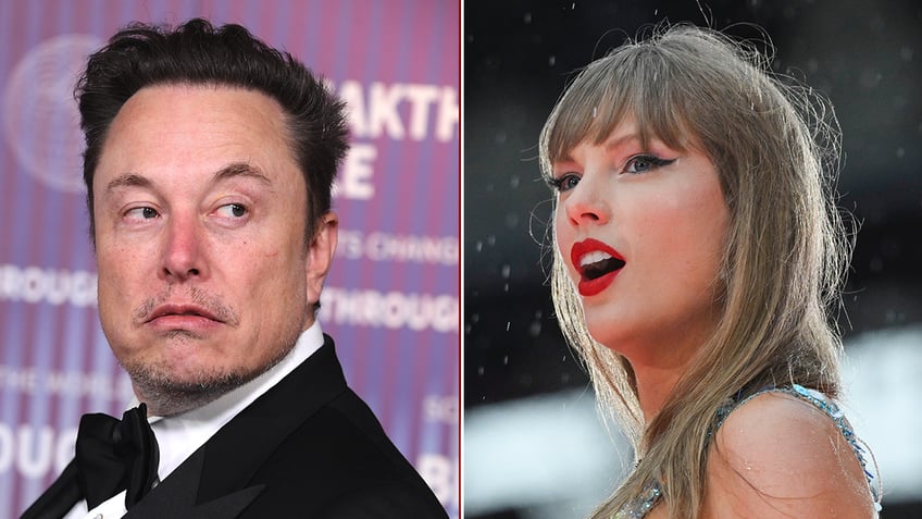 Elon Musk and Taylor Swift split image