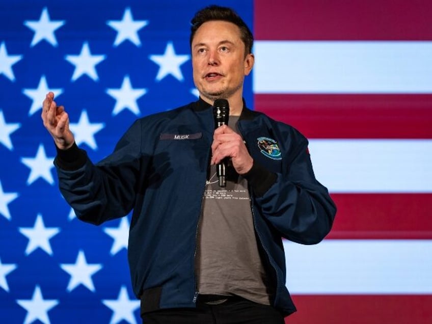 Elon Musk in front of a flag