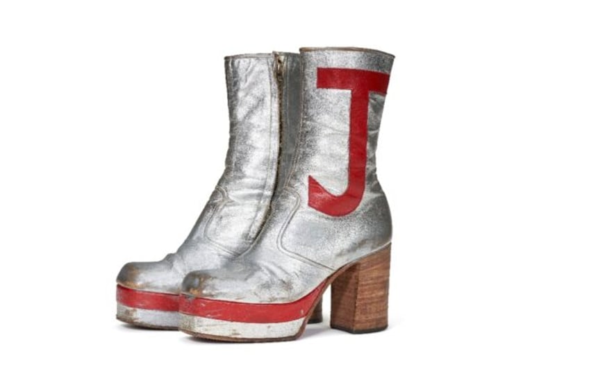 Silver leather platform boots are one of the many items belonging to Elton John that will