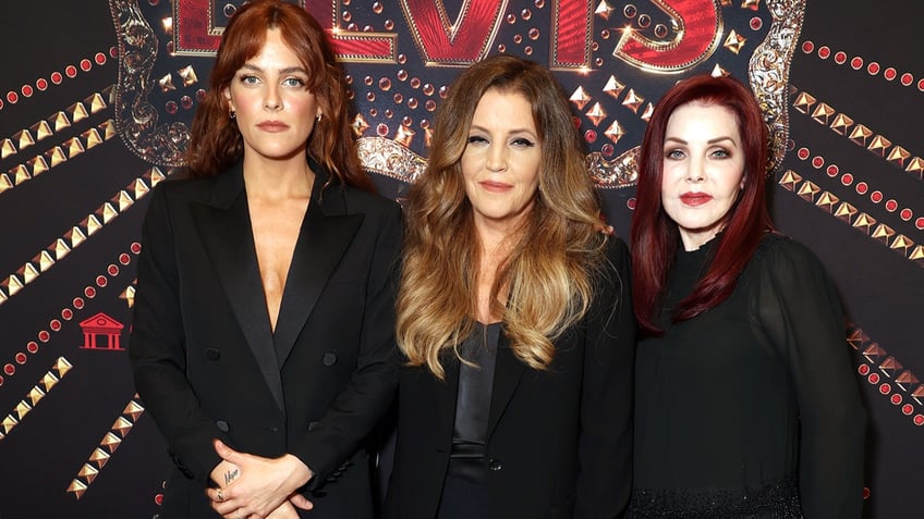 Priscilla Presley, Riley Keough and Lisa Marie posing together.