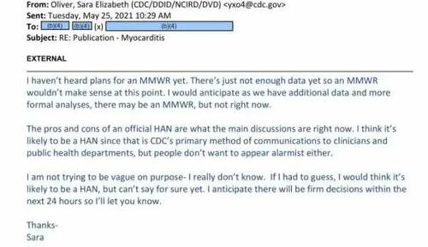 email reveals why cdc didnt issue alert on covid vaccines and myocarditis