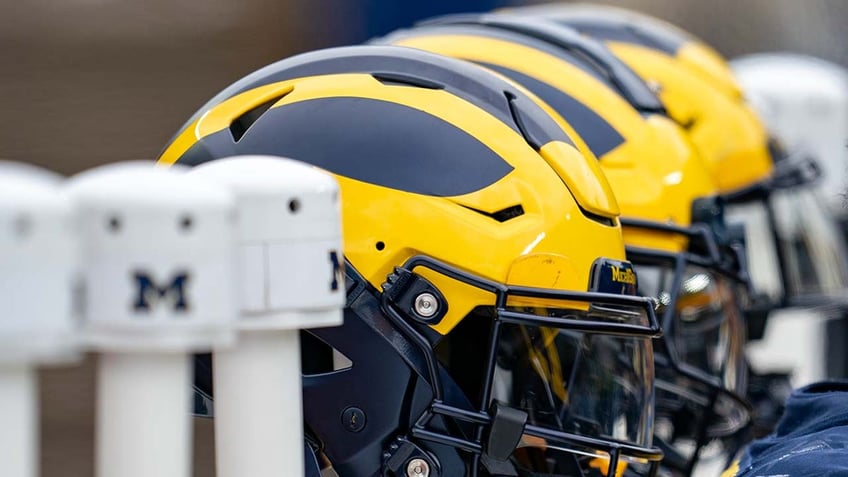 Michigan Football helmets on display