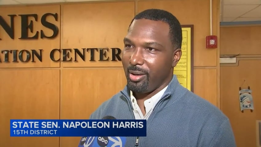 State Senator Napoleon Harris speaks to the media