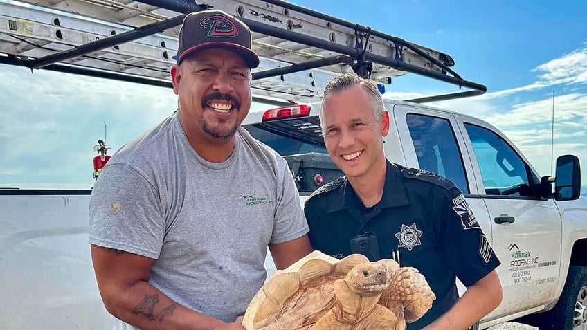 Arizona man and law enforcement worker with tortoise