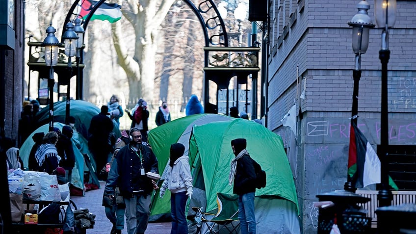 Emerson College anti-Israel protesters block Boston alley