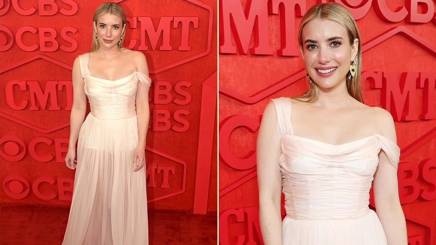 Emma Roberts in a white dress