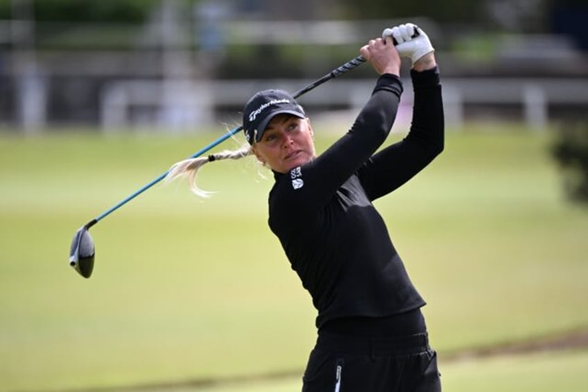 Driving ambition: England's Charley Hull watches her shot from the second tee in the first