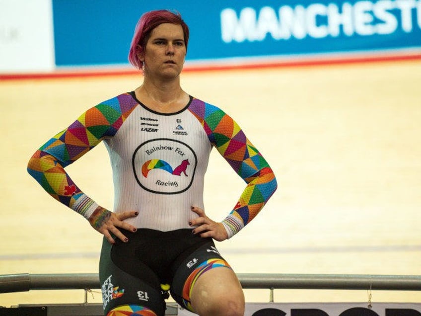 Canadian cyclist Rachel McKinnon warms up before competing in her F35-39 sprint semi-final