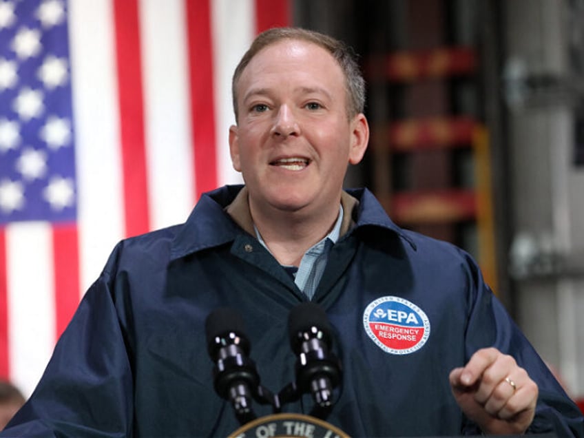 EPA Administrator Lee Zeldin speaks as US Vice President JD Vance visits the East Palestin