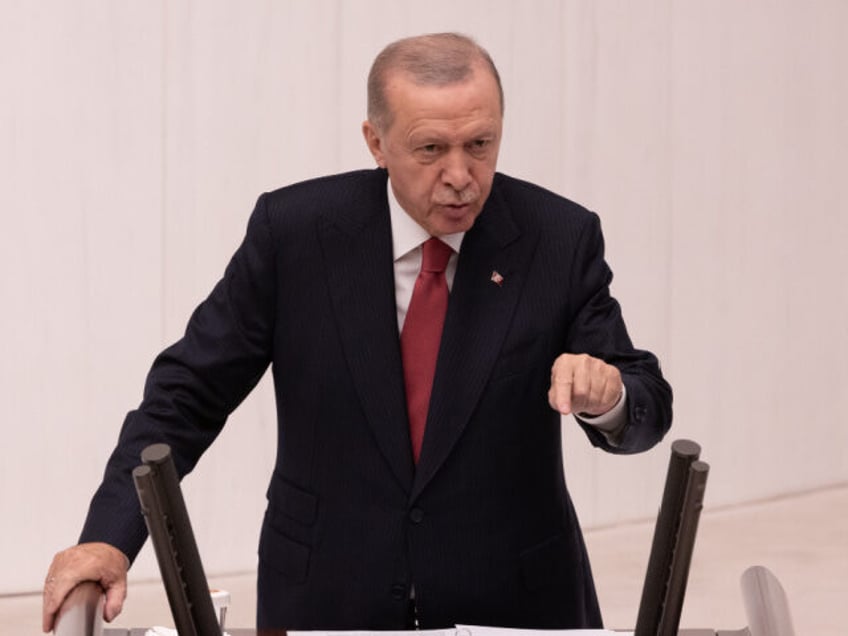 ANKARA, TURKEY - OCTOBER 01: Turkish President Recep Tayyip Erdogan addresses the parliame