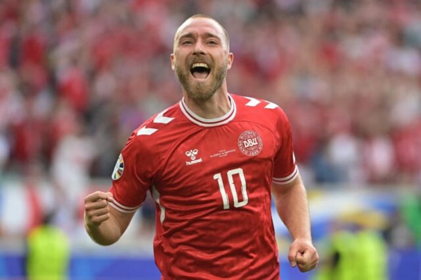 Christian Eriksen celebrates his goal against Slovenia