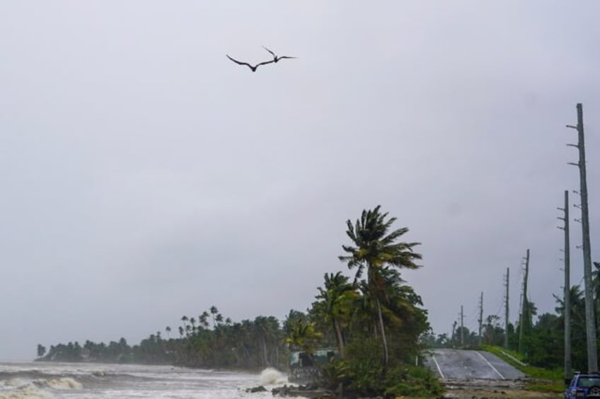 Waves from Ernesto hit the shoreline in Naguabo, Puerto Rico on August 14, 2024