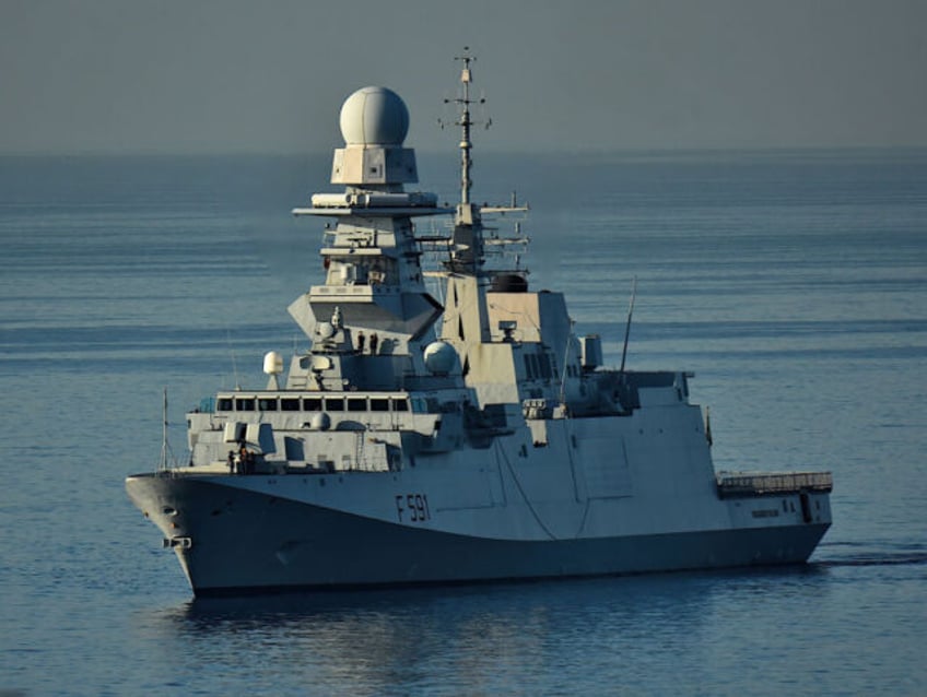 MARSEILLE, FRANCE - 2023/10/09: The Italian guided-missile frigate Virginio Fasan F591 arrives at the French Mediterranean port of Marseille. (Photo by Gerard Bottino/SOPA Images/LightRocket via Getty Images)