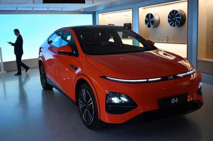An Xpeng G6 electric car at the opening of their second flagship store in Hong Kong on Mar
