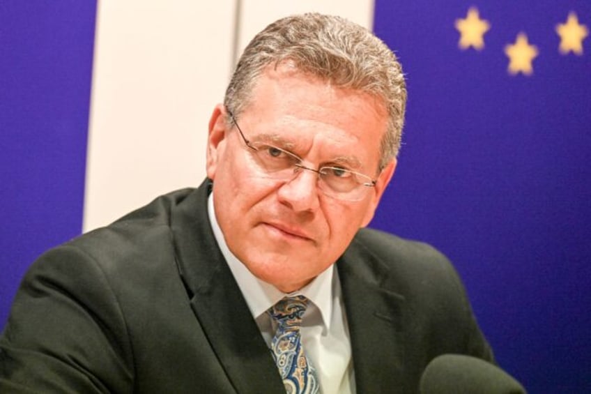 EU Trade Commissioner Maros Sefcovic speaks to reporters in Singapore on May 7, 2025, afte
