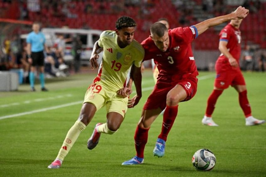 Lamine Yamal (L) and Spain were held to a 0-0 draw by Serbia in Belgrade in their UEFA Nat