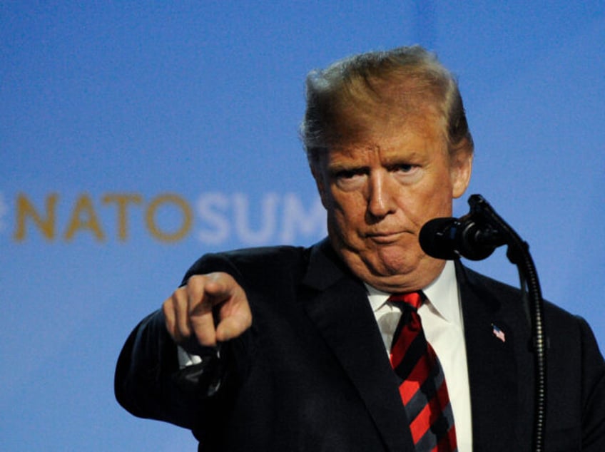 US president Donald Trump is seen during his press conference at the 2018 NATO Summit in B