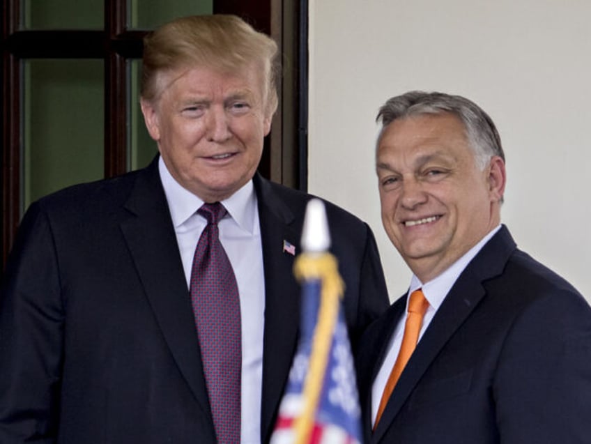 U.S. President Donald Trump, left, and Viktor Orban, Hungary's prime minister, stand