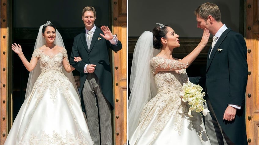 A collage of The Crown Prince and Crown Princess of Albania, pictured at their wedding in 2016