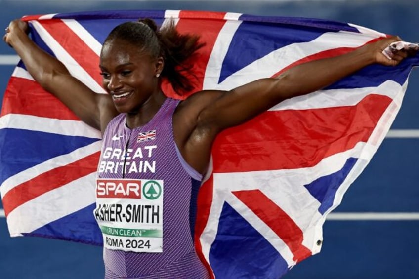Britain's Dina Asher-Smith celebrates winning the women's European 100m final