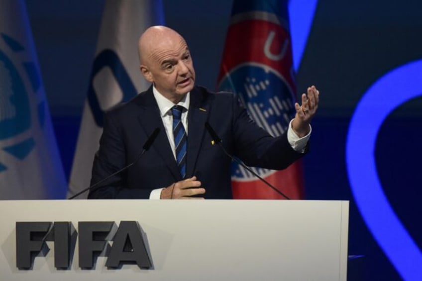 FIFA president Gianni Infantino speaks at FIFA's Congress in Paraguay on Thursday, where E