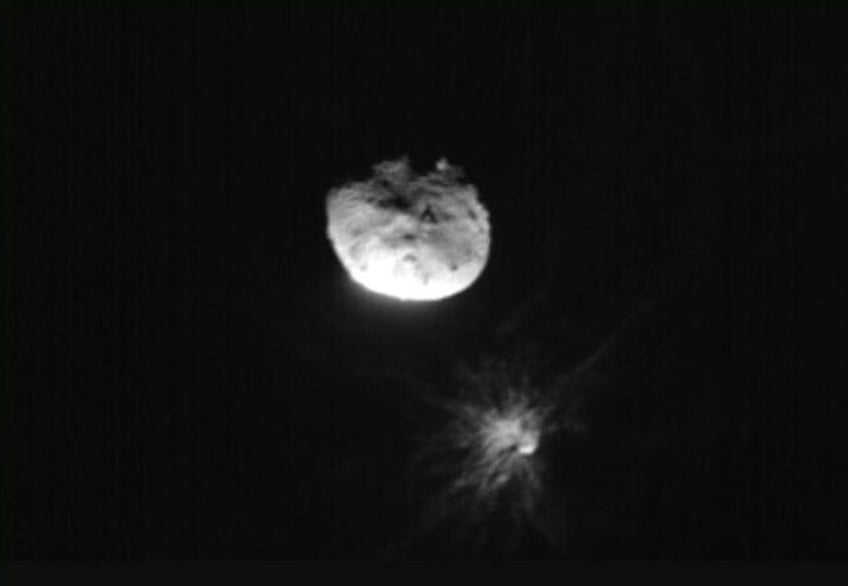 The asteroid Dimorphos was successfully deflected by humanity's first test of Earth's plan