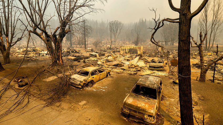 Scorched cars after the Dixie Fires