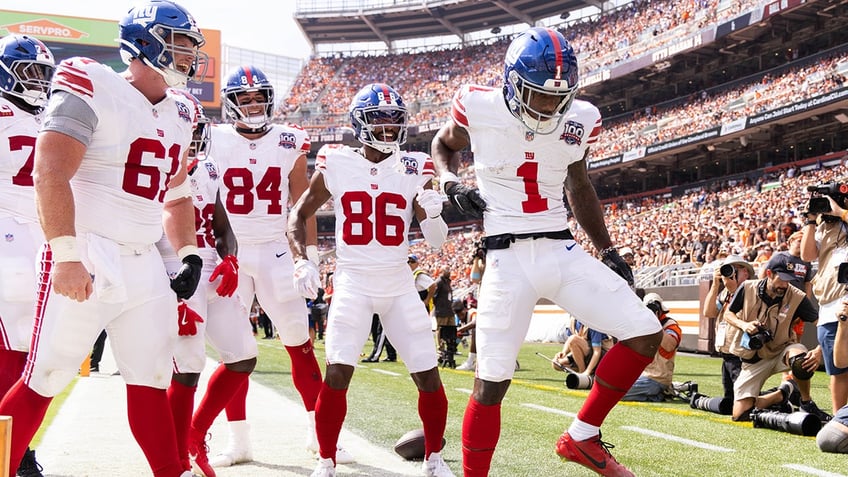 Malik Nabers celebrates touchdown