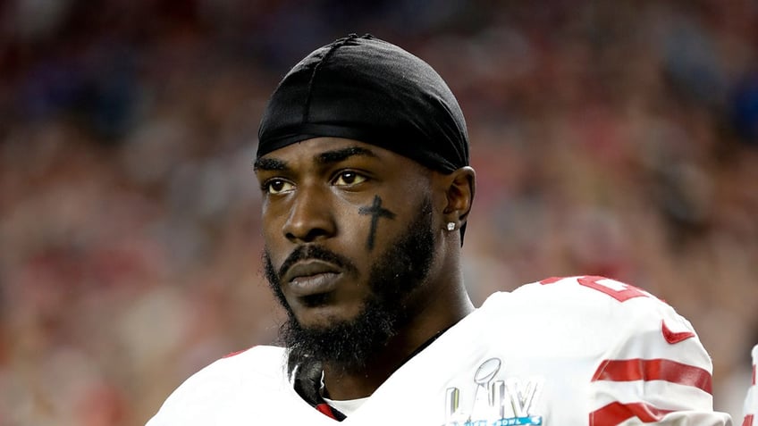 Tevin Coleman looks on before an NFL game