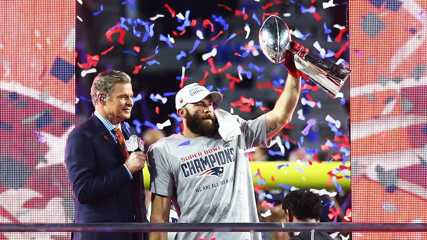 Julian Edelman celebrates after a game