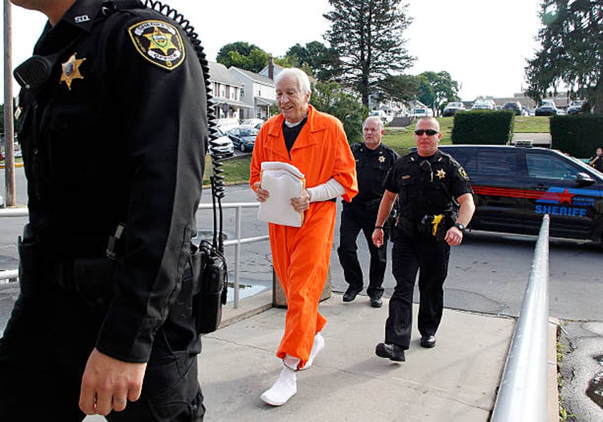 Jerry Sandusky enters the Centre County Courthouse to appeal his child sex abuse conviction on August 12, 2016 in Bellefonte, Pennsylvania. Sandusky...