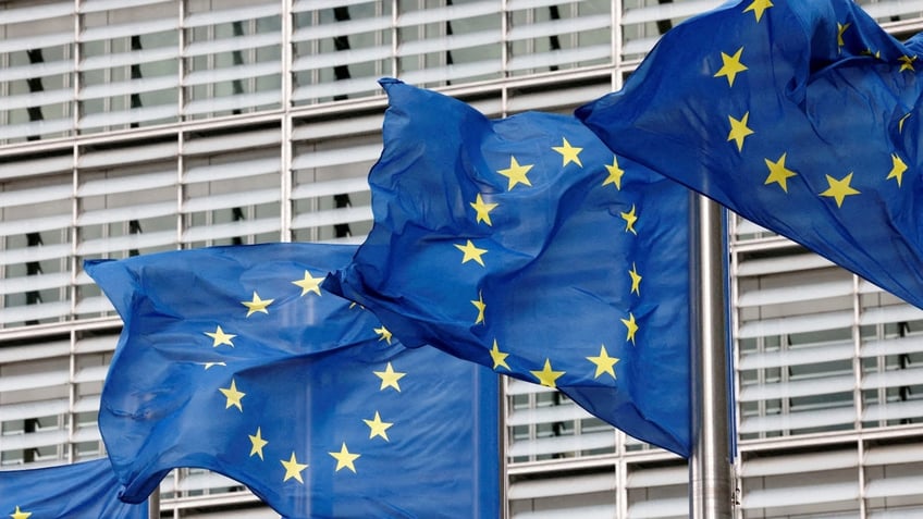 European Union flags in Brussels