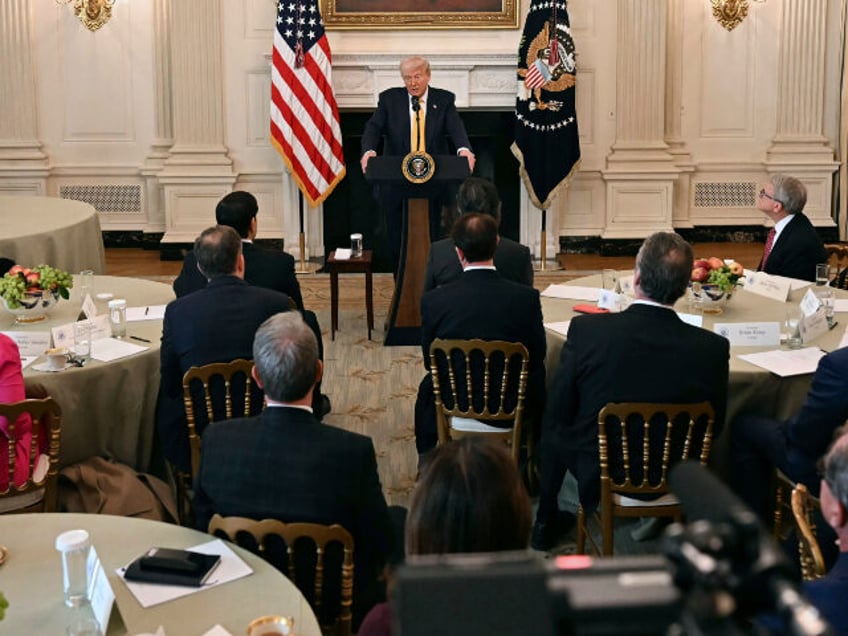 President Donald Trump speaks at the Governors Working Session in the State Dining Room of