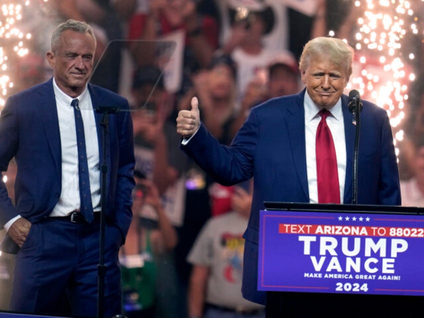 Independent presidential candidate Robert F. Kennedy Jr., left, looks on as Republican pre