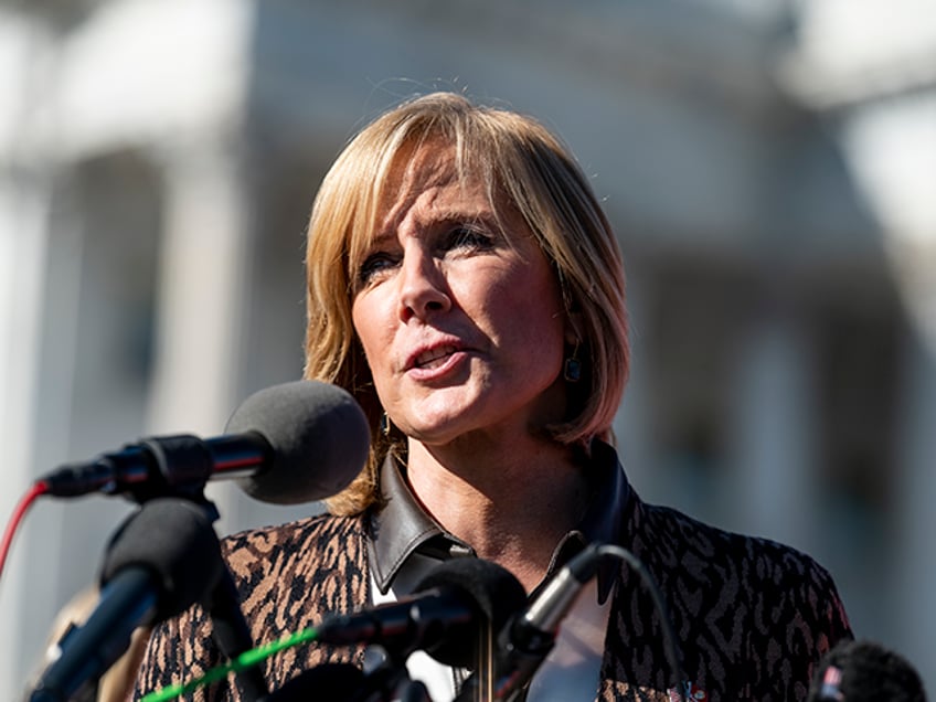 Rep. Claudia Tenney, R-N.Y., speaks during the press conference outside the Capitol on Monday, Nov. 1, 2021, with first responders facing termination for refusing to accept the COVID-19 vaccine. (Photo by Bill Clark/CQ-Roll Call, Inc via Getty Images)