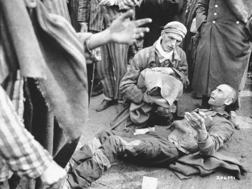 An inmate breaks out in tears as he finds out he is not leaving with the first group to the hospital May 4, 1945 after the U.S. liberation troops entered the concentration camp at Wobbelin in Germany. Many inmates were found in pitiful condition. (Courtesy of the National Archives/Newsmakers)