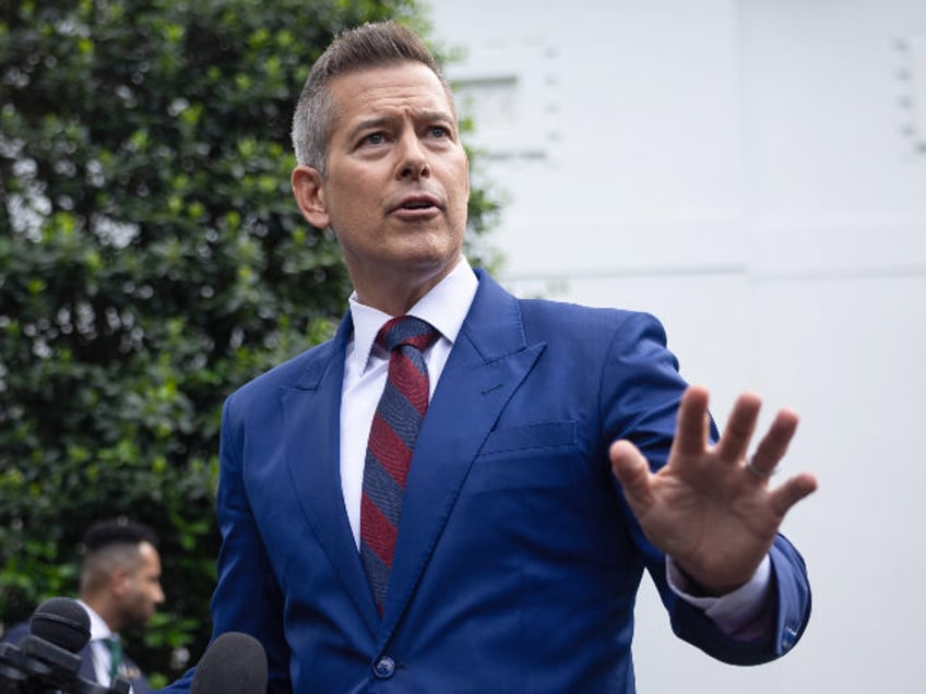 Sean Duffy, US secretary of transportation, speaks to members of the media outside the Whi