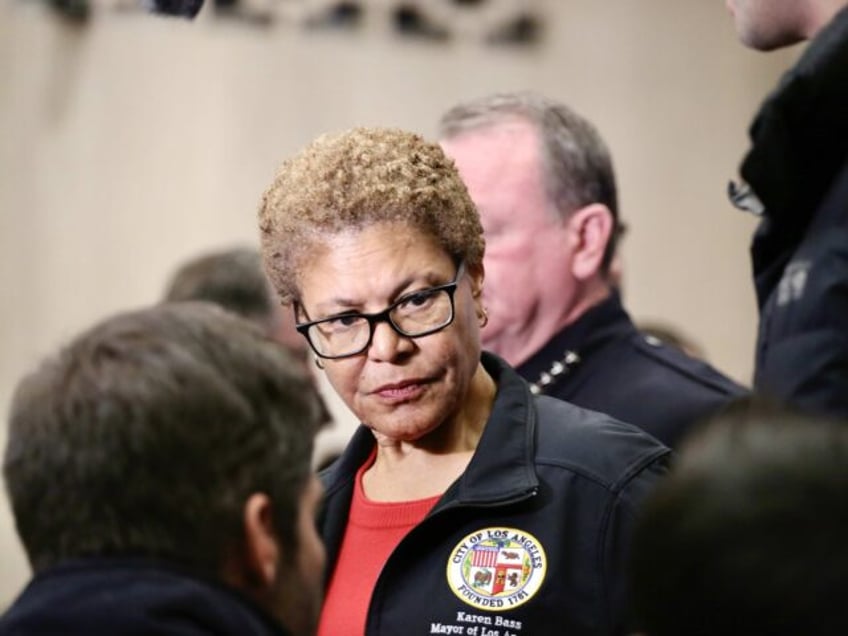 LOS ANGELES, CALIFORNIA - JANUARY 14: L.A. Mayor Karen Bass speaks at a press conference a