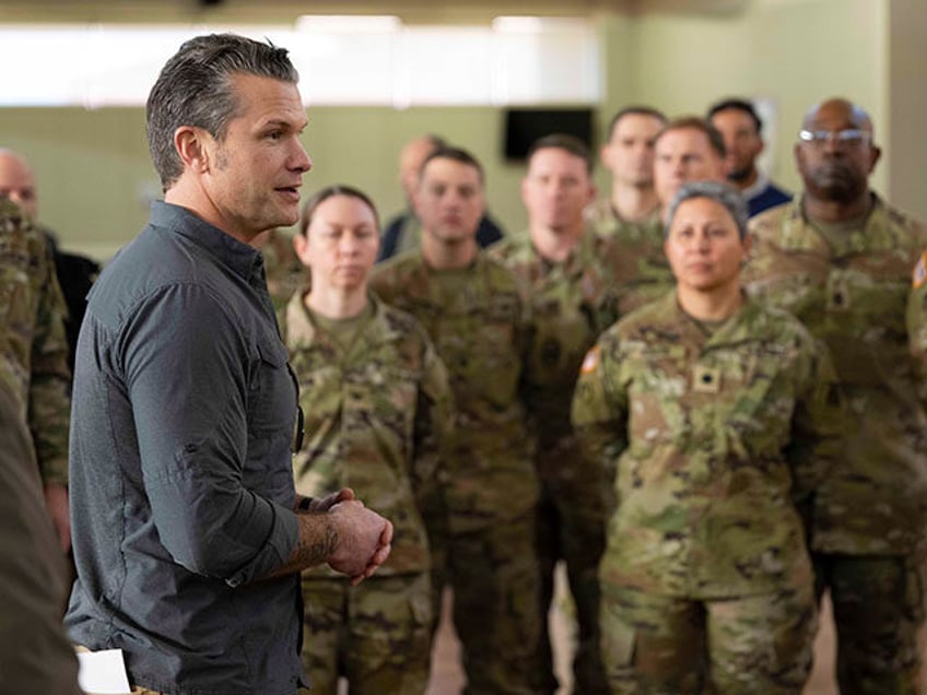 Defense Secretary Pete Hegseth meets with troops assigned to the Arrival/Departure (Navy P