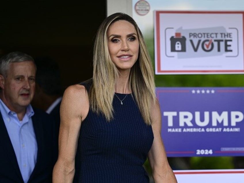 Republican National Committee Co-Chair Lara Trump exits the building during an election in