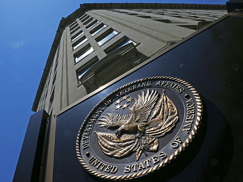 The seal a fixed to the front of the Department of Veterans Affairs building in Washington